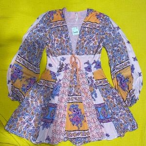 Free People Long Sleeve Paisley print - Mixin It Up mini dress